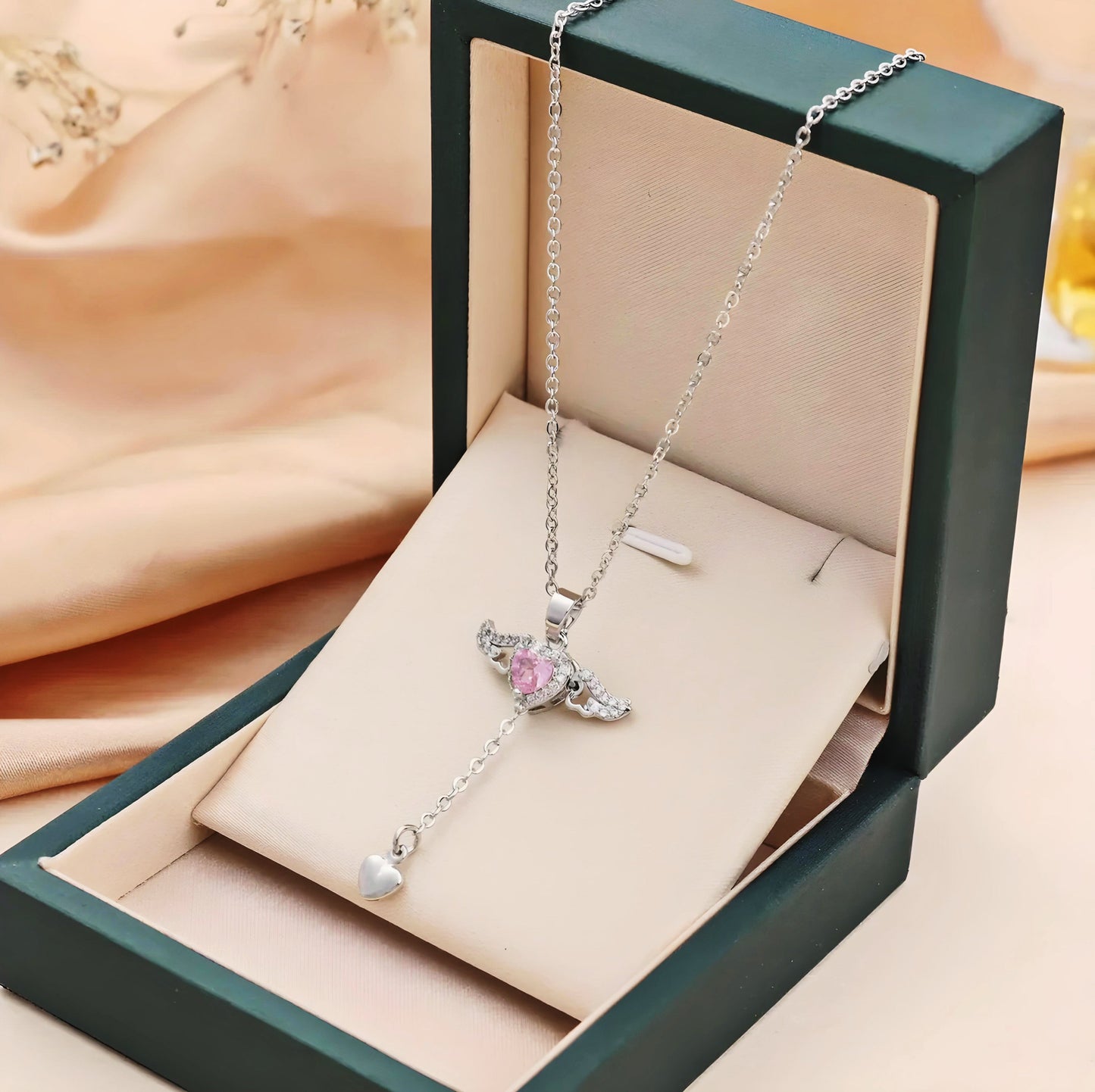 Crystal Heart Wings Necklace