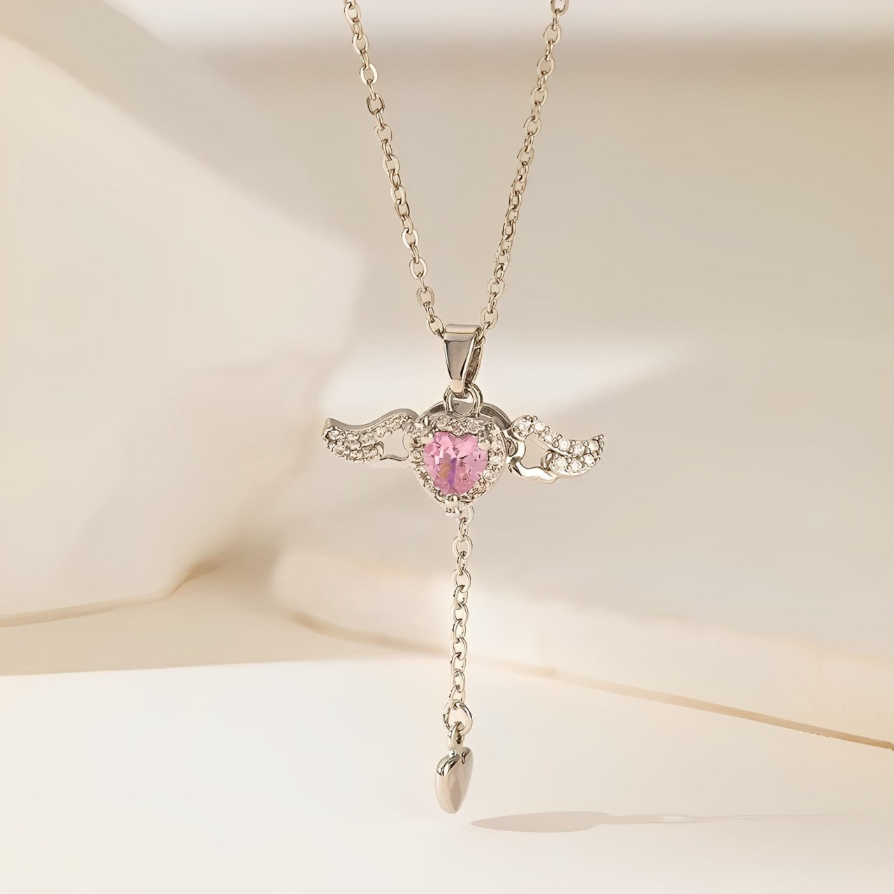Crystal Heart Wings Necklace