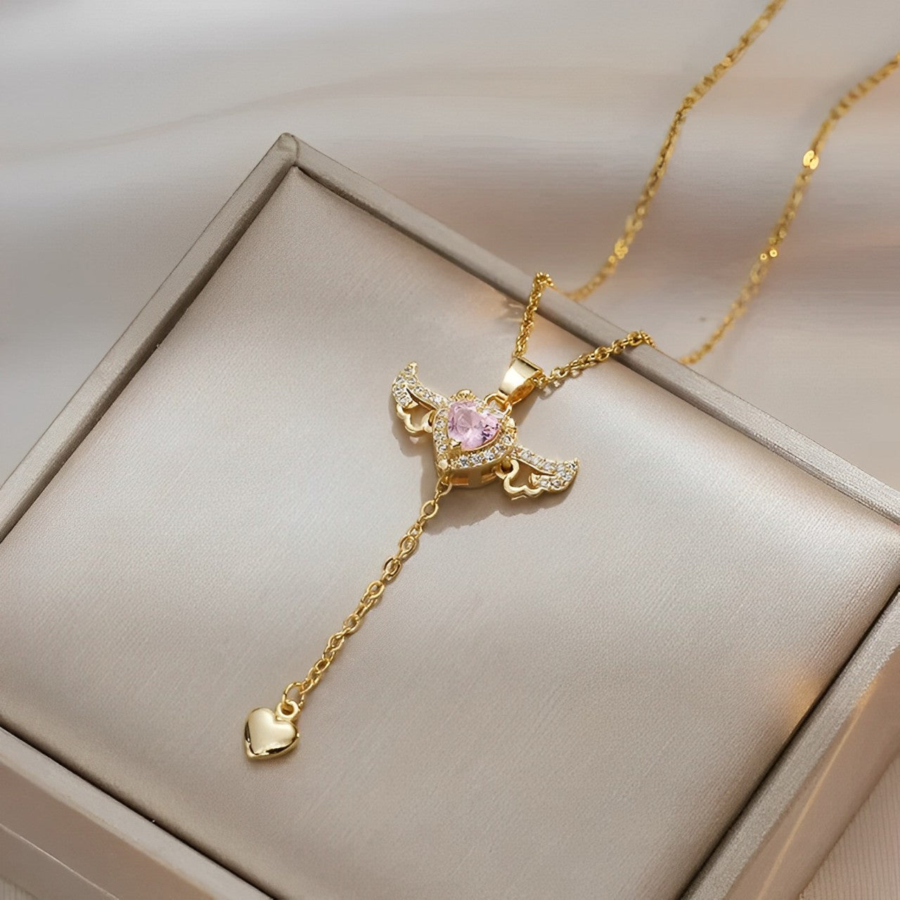 Crystal Heart Wings Necklace