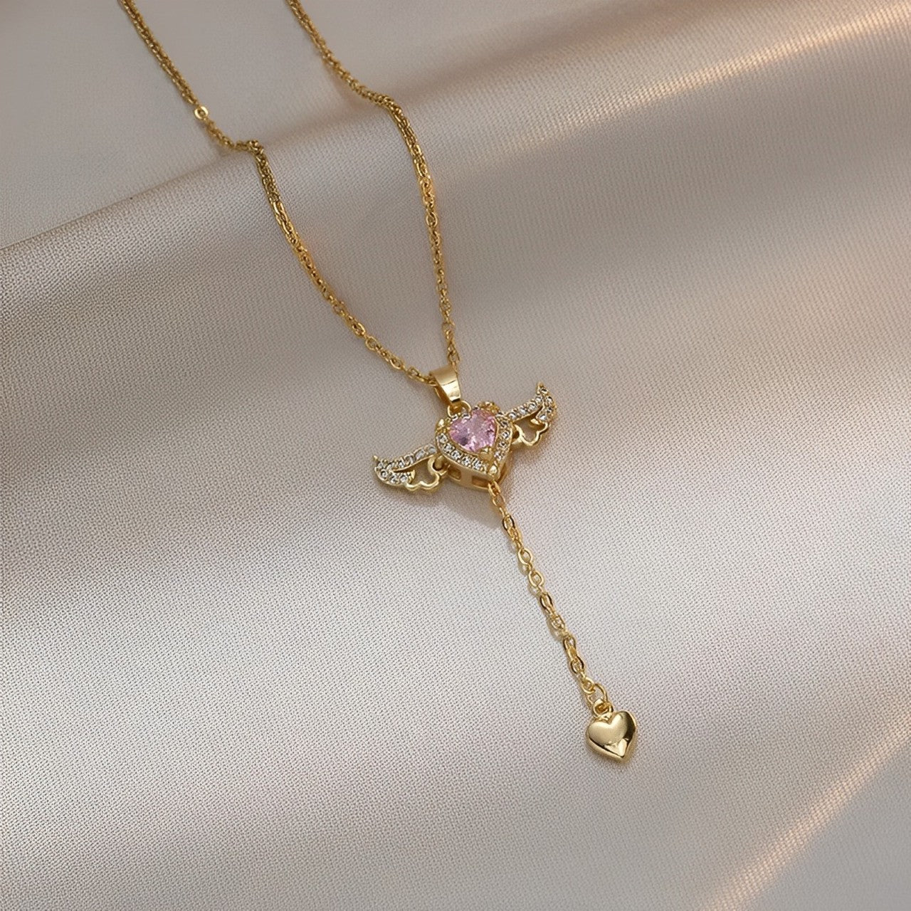Crystal Heart Wings Necklace